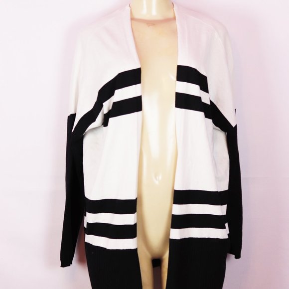 BRAND NEW LORD & TAYLOR WHITE STRIPE CARDIGAN MED - Picture 2 of 5